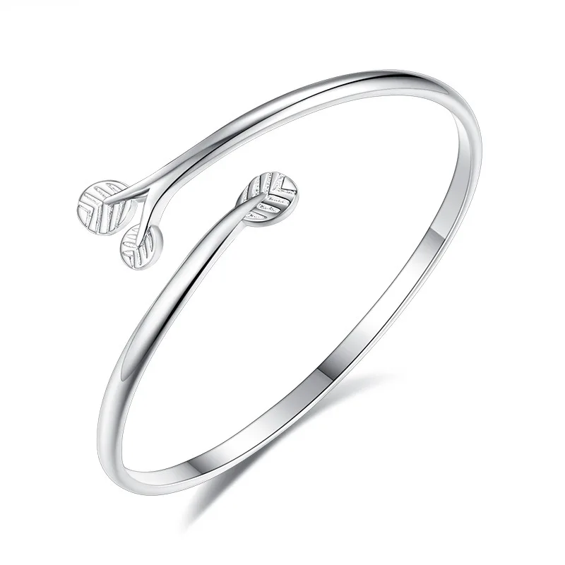 

100% 925 sterling silver fashion leaf design ladies`bangles jewelry no fade women bangle birthday gift drop shipping