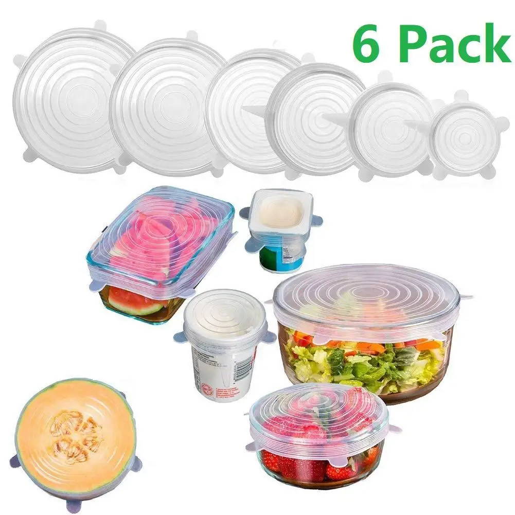 6Pcs Silicone Stretch Pot Bowl Lid Preserve for Fridge Oven Food Cover Container 
