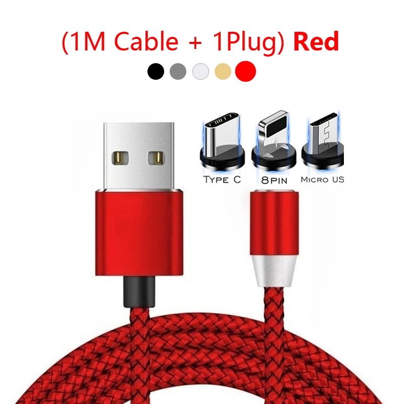 Магнитный кабель Micro Usb Typec шнур для зарядки и синхронизации данных светодиодный смарт Быстрая зарядка для мобильных телефонов samsung iPhone iPad Xiaomi huawei redmi - Цвет: Red Cable Plug