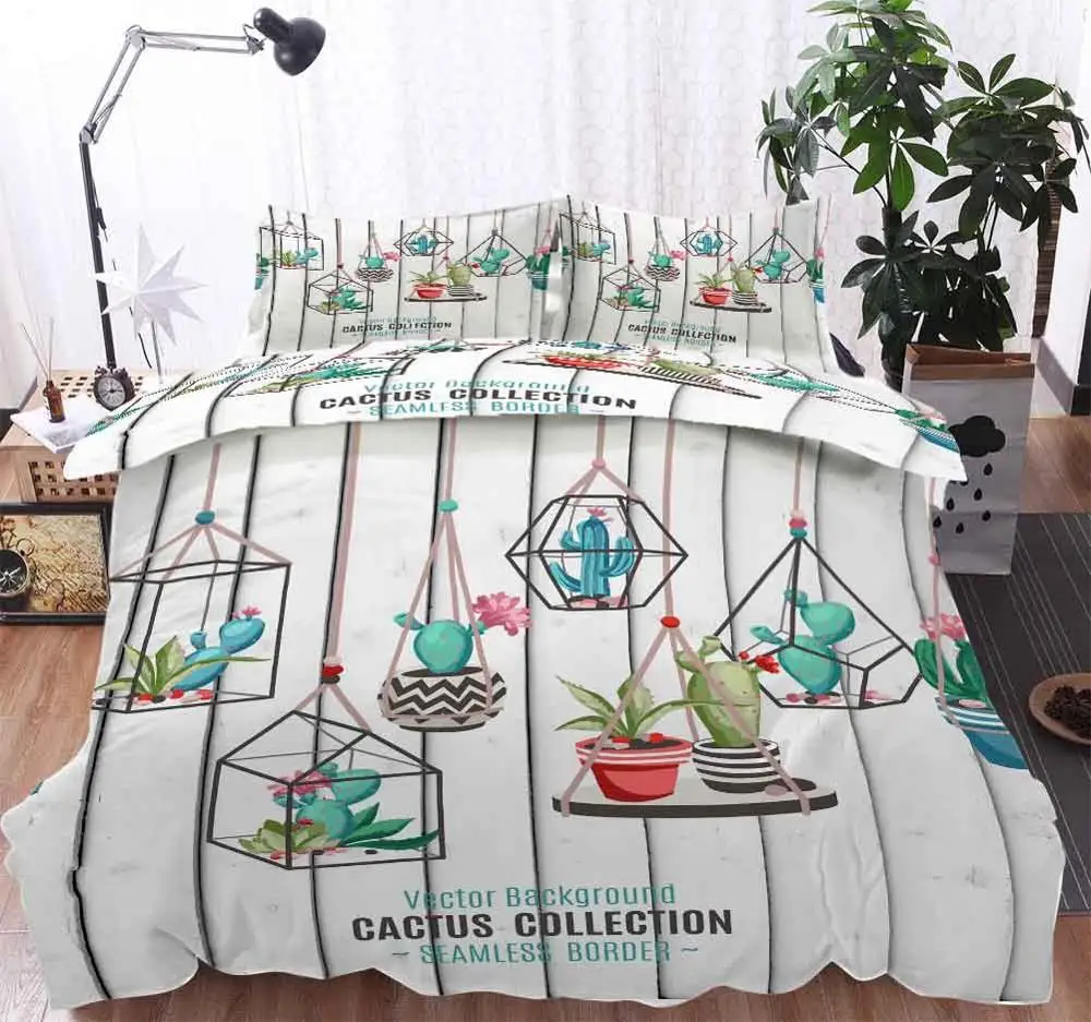

Tropical plants grow cacti Bedding Duvet Cover Set Pillowcase Microfiber Soft Comforter Bedroom Single Queen King