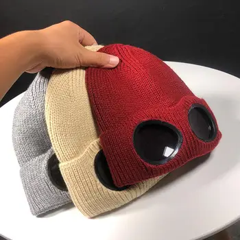 

NEW 2019 Double-use Thickened Winter Knitted Hat Warm Beanies Skullies Ski Cap with Removable Glasses for Men Women Hat