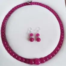 6-14 мм подлинный розовый Рубин драгоценные камни круглое ожерелье серьги набор 18"