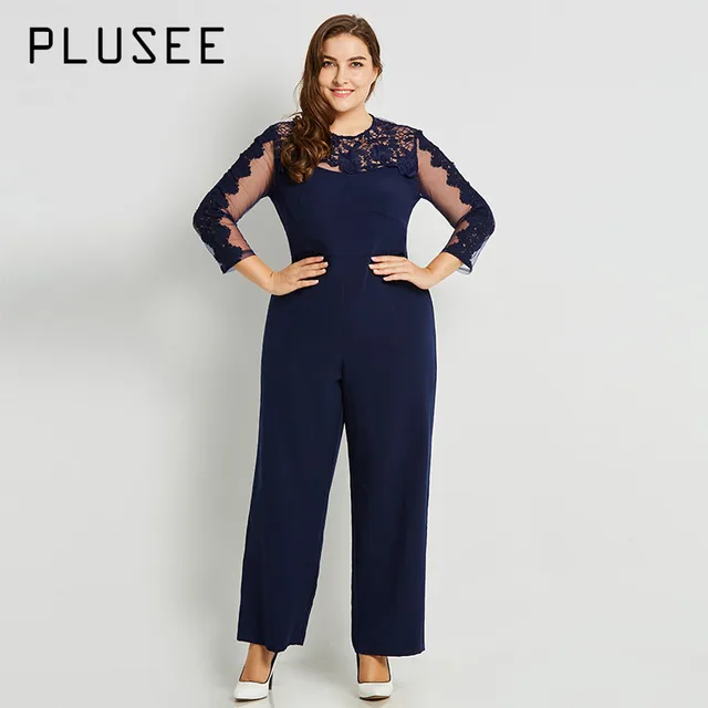 plusee jumpsuit plus size 3xl 4xl women 2017 new navy casual slim plus size jumpsuits