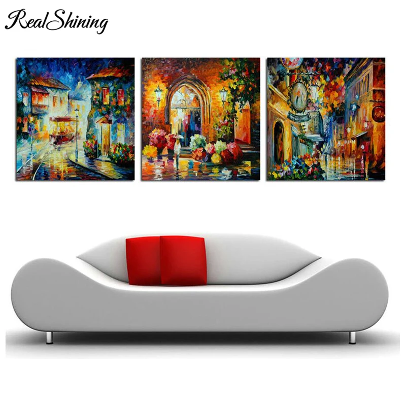 

5D square Diamond Painting 3pcs Streetscape Cross Stitch kit picture for Diamond embroidery abstract Diy mosaic beads FS3213