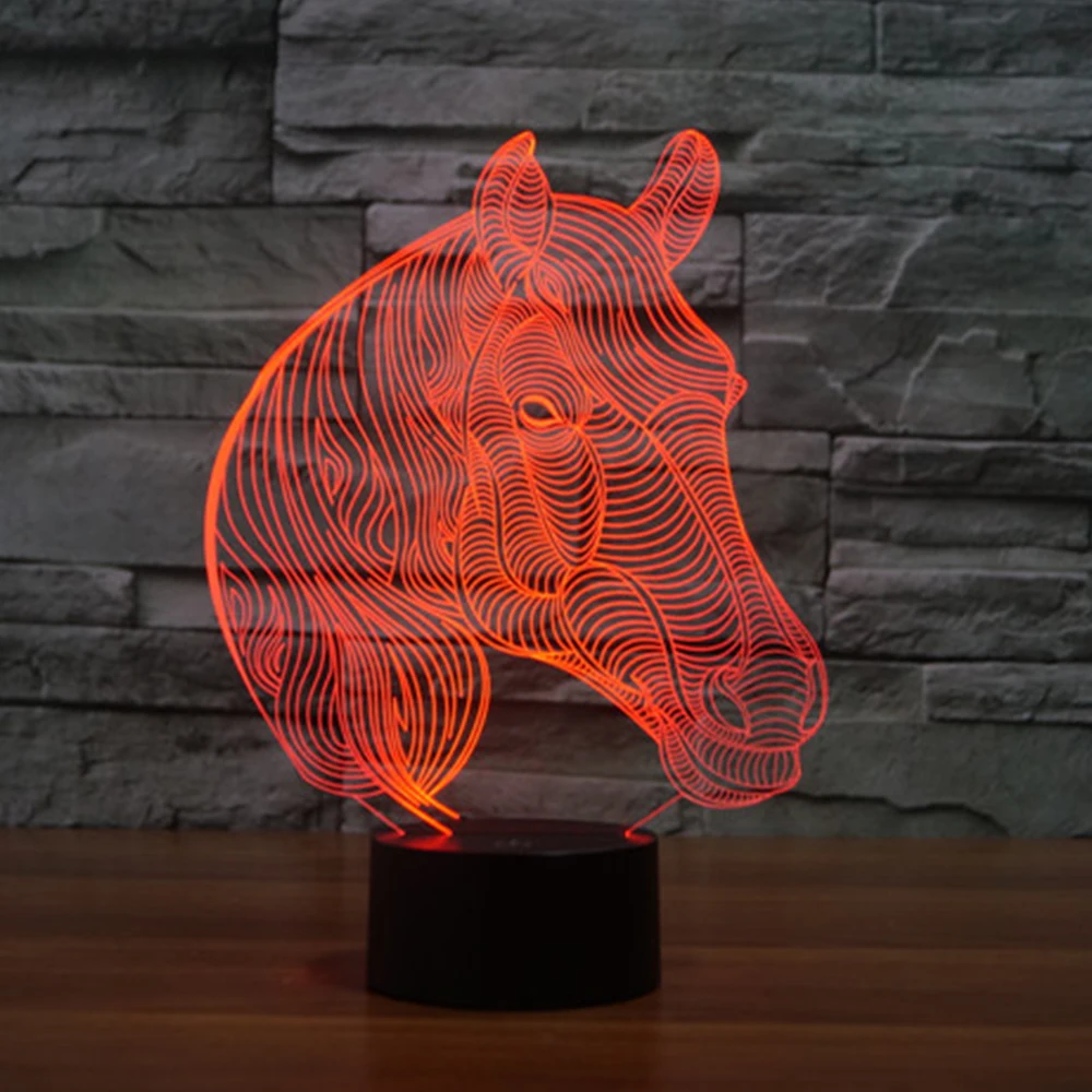 Животное Kawaii лошадь 3D светодиодный светильник ночник многоцветный RGB лампа