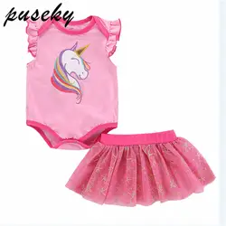 Puseky летом ковылять Одежда для новорожденных девочек оборками рукав детский комбинезон + сетка юбка-пачка комплект из 2 предметов детская