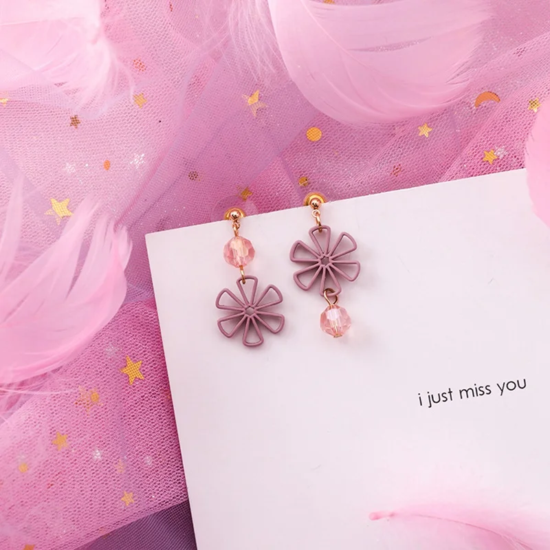 HTB1oTSmUzDpK1RjSZFrq6y78VXac - Pink Flower Sweet Geometric Earring