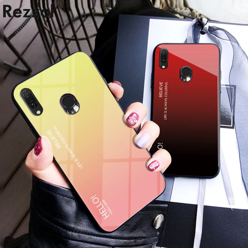 

For OPPO Realme 3 Pro Case Gradient Tempered Glass Soft Silicone Edge Hard Back Cover For Realme3 Pro Phone Case