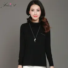 На осень-зиму soild Цвет для женщин с высоким воротником, хлопковая футболка с длинными рукавами простые свободные женские футболки хлопковая Футболка нижняя рубашка L249