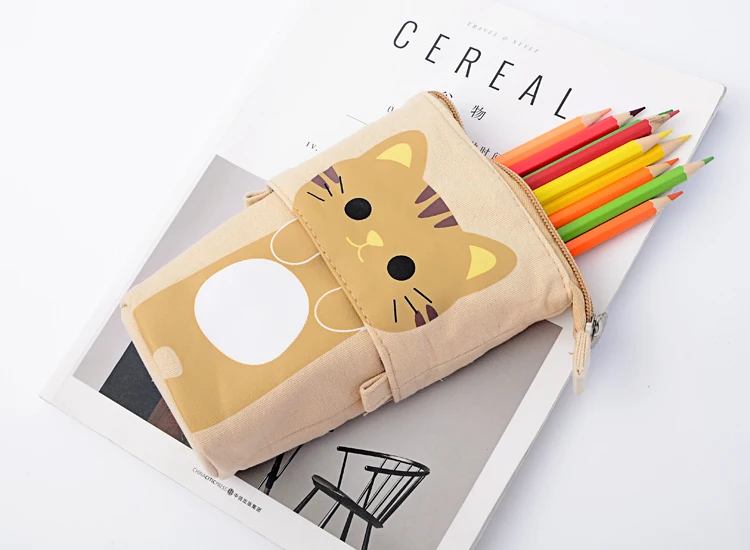 Новый креативный Kawaii Cat Школьный Пенал Холст Школьные принадлежности милые канцелярские принадлежности для детей ручка коробка подарок