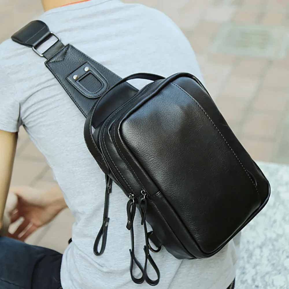 Hot Sale Men PU Leather Shoulder Cross Body Bag Rucksack High Quality