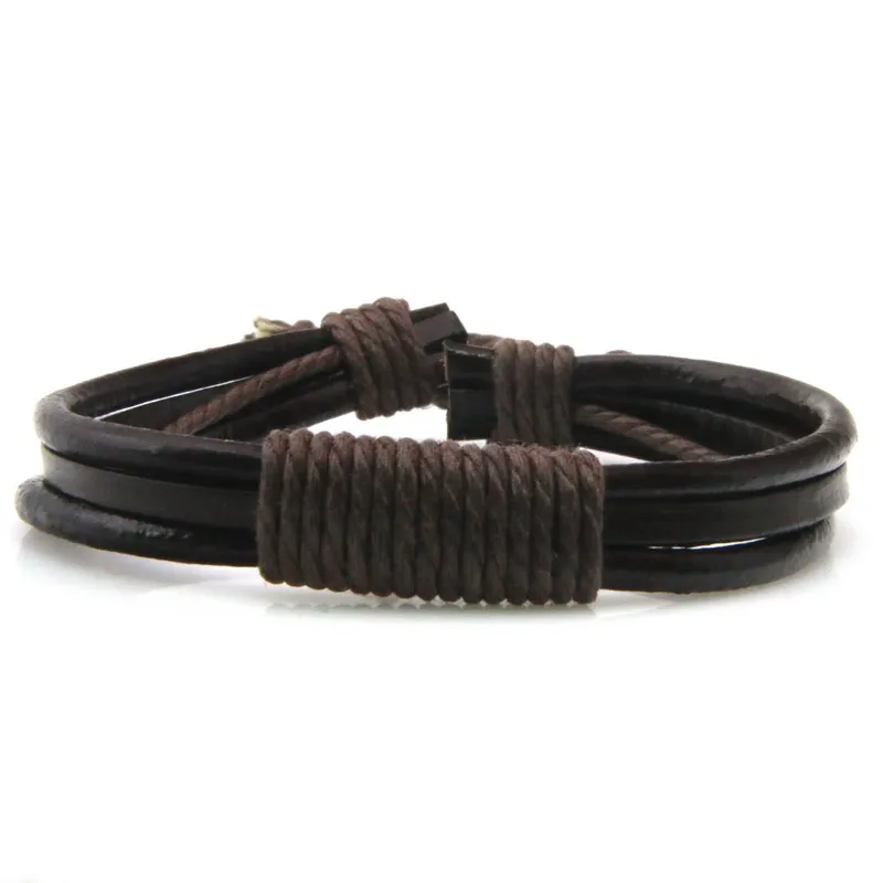 Модный винтажный браслет черный/коричневый Многослойный кожаный браслет ручное плетение простые обрученные браслеты для мужчин геометрические ювелирные изделия - Окраска металла: SHJ18332