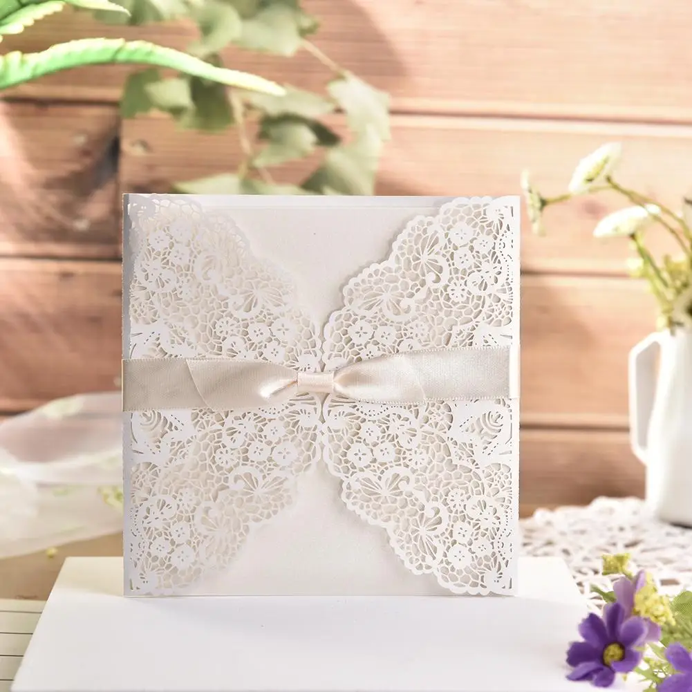  10PCS European Style Elegant Delicate Carved Lace Wedding Party Invitations Cards Wedding Party Dec - 33037598542