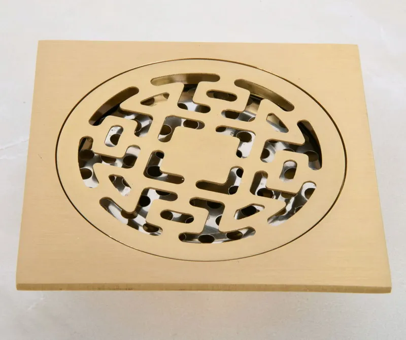 

Luxury Gold Color Brass Carved Flower Pattern Bathroom Shower Drain 4" Square Floor Drain Waste Grates ahr050
