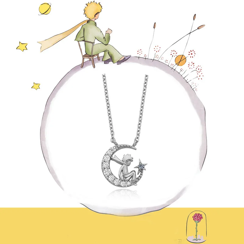 Herwish, Маленький принц, ожерелье с подвеской, 925 пробы, серебряное, блестящее, с рисунком циркония, розовое звено, цепочка, ожерелье, Женские Ювелирные изделия
