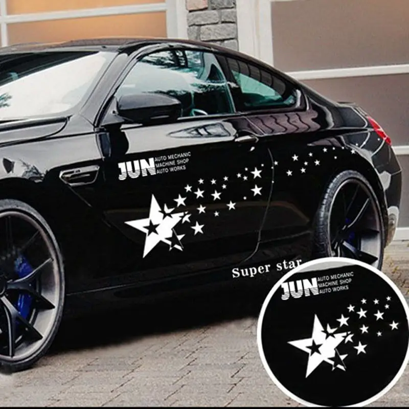 2018 Hot Universal New Racing Car Stickers Star Patterns Auto Sport Styling Vinyl Car Classic Body Sticker Decal Black and white (4)