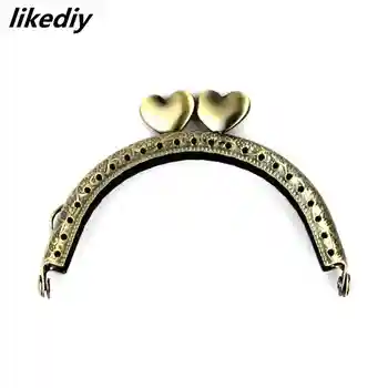 

1 Piece 8.5 cm antique bronze semicircle metal purse frame heart kiss clasp handle for bag craft bag accessory