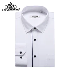 Бренд, мужские свадебные белые рубашки из чесаного хлопка с длинным рукавом, мужские классические повседневные рубашки, все размеры, XS-4XL