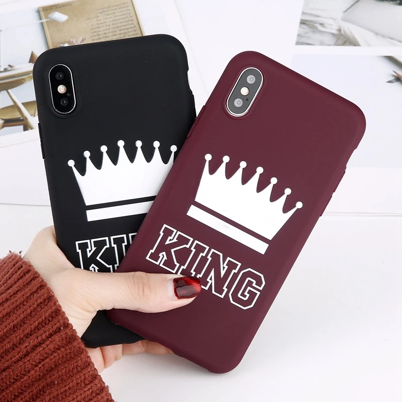 Матовый чехол для телефона с короной для iPhone 11 Pro Max XS Max X XR King queen чехол s 7 6 6s 8 Plus сплошной карамельный цвет Мягкий ТПУ полный Чехол