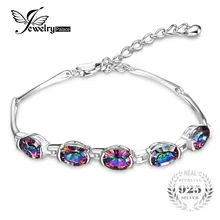 JewelryPalace 6ct Concave Oval Genuine Mystical Rainbow Topaz Bracelet Solid 925 Sterling Silver Stunning Brand New Jewelry