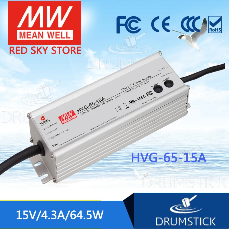 

MEAN WELL HVG-65-15A 15V 4.3A meanwell HVG-65 15V 64.5W Single Output LED Driver Power Supply A type