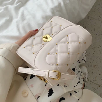 

Luxury Brand Female Rivet Square bag 2019 New Quality PU Leather Women's Designer Handbag Lingge Chain Shoulder Messenger Bag