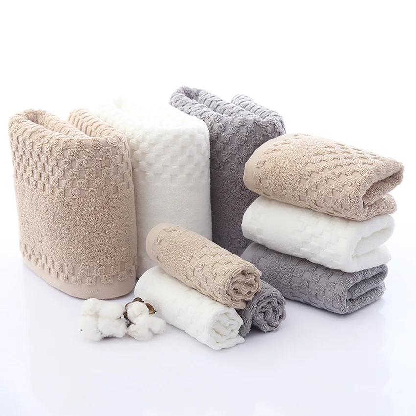 

Soft Hand Face Bath Towel Set Thick Solid Color Double Lattice Pattern Cotton Bathroom Towels for Adults 100% Cotton Towels