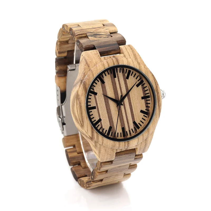 BOBO BIRD V-G22 Zebra Wood Wristwatch Mens Designer Causal Quartz Watch with Folding Clasp Wood Strap relogio masculino