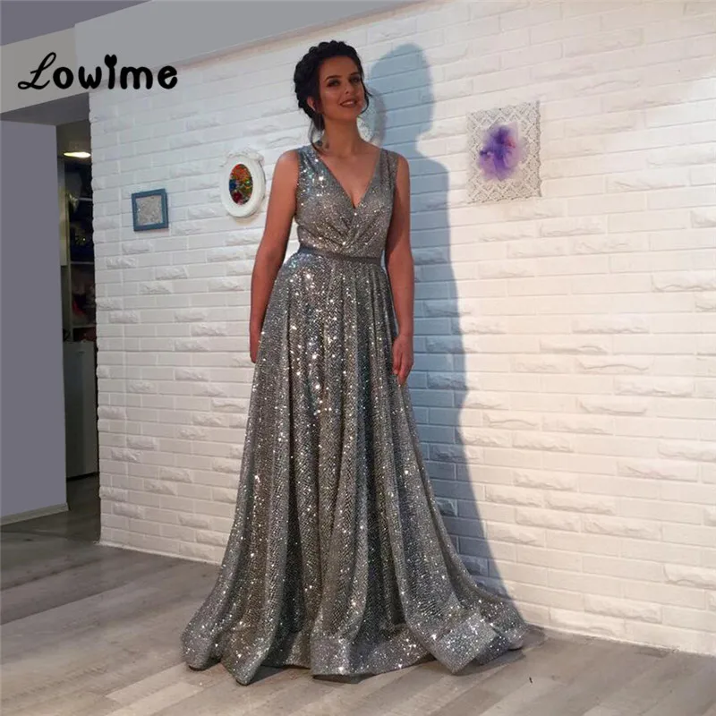 V Neck Women Formal Evening Party Dress Robe De Soiree 2018 Sparkly Fabric Long Prom Dresses Abiye Vestido African Gowns | Свадьбы и