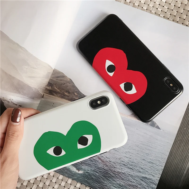 

Japan tide brand CDG PLAY Comme des Garcons case for iphone X Xs MAX XR 8 7 6 6S Plus stripe Polka Dot Matte imd soft cover