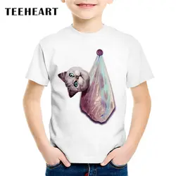 Teeheart Обувь для мальчиков/девочек Модальные футболка смешные Пластик Сумки головой кота с 18 м-10 т летние детские футболки повседневная