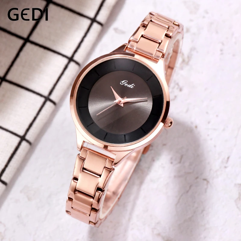GEDI женские часы люксовый бренд женские часы водонепроницаемые розовое золото из нержавеющей стали женские наручные часы reloj mujer