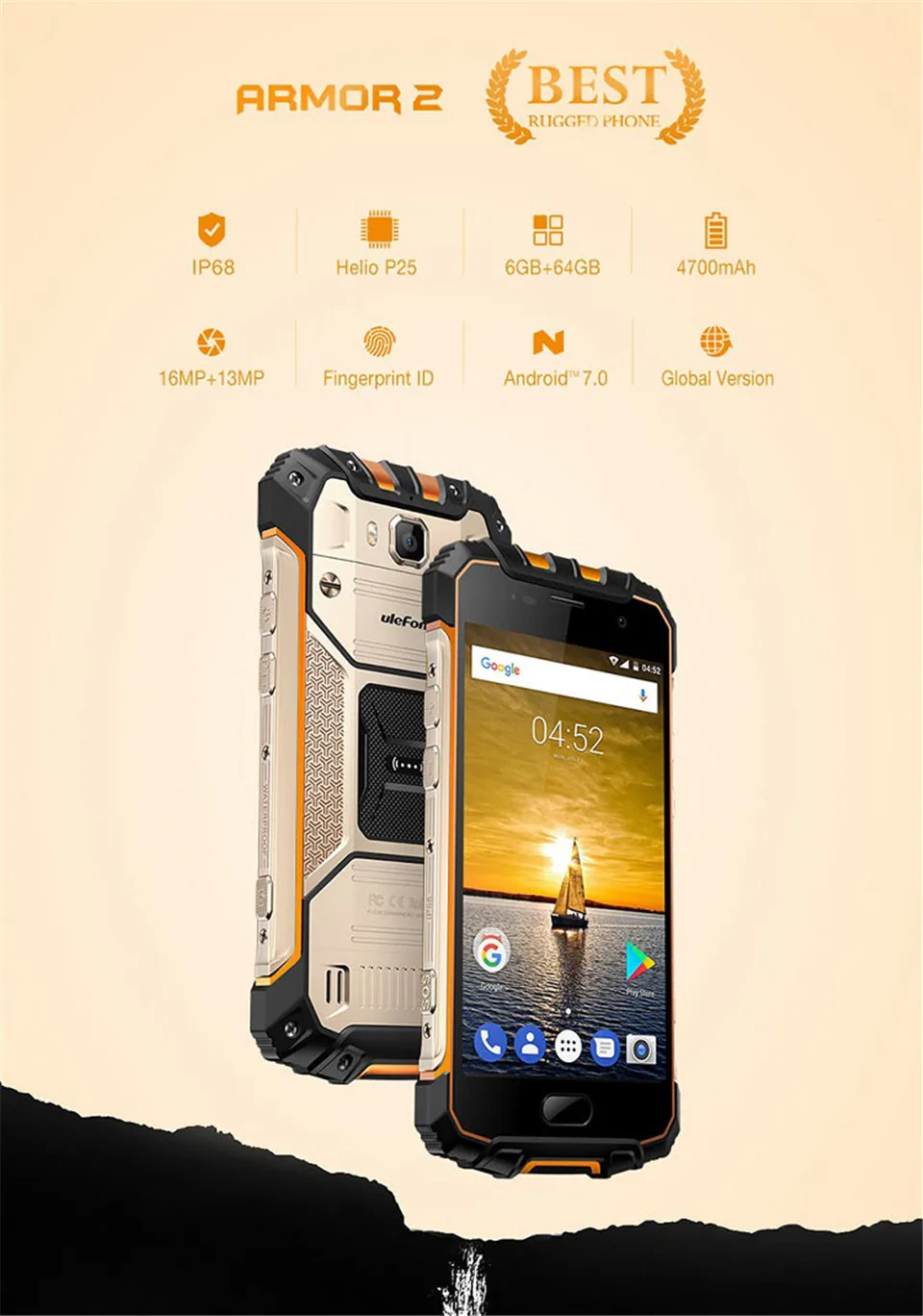 ULEFONE ARMOR 2 6 ГБ ОЗУ 64 Гб ПЗУ Helio P25 MTK 2,6 ГГц Восьмиядерный FHD экран 5," IP68 Водонепроницаемый Android 7,0 4G LTE смартфон