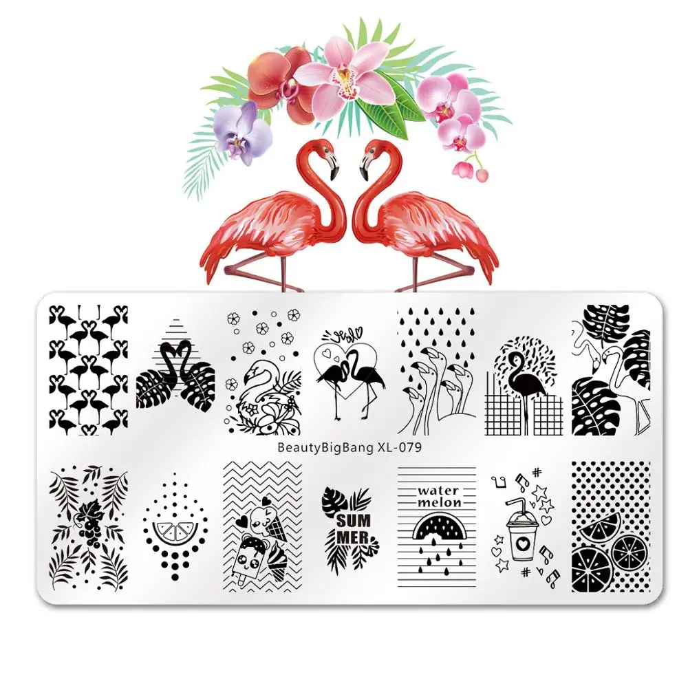 

Beautybigbang Stamping Plates Cute Flamingo Swan Heart Image 6*12cm Stainless Steel Nail Stamping Plate For Nail Art Printing
