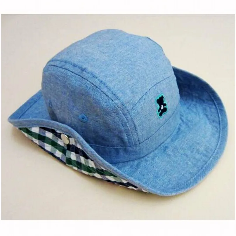 Baby Cowboy Hat Kids Blue Jean Sun Hats Boy Summer Caps With Chin Strap
