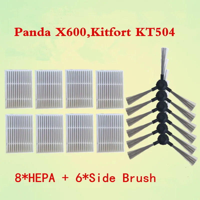Vacuum Cleaner Parts 14pcs/lot Side Brush*6+hepa Filter*8 For Panda X600 Pet Kitfort Kt504 Robotic Robot Vacuum Cleaner Parts