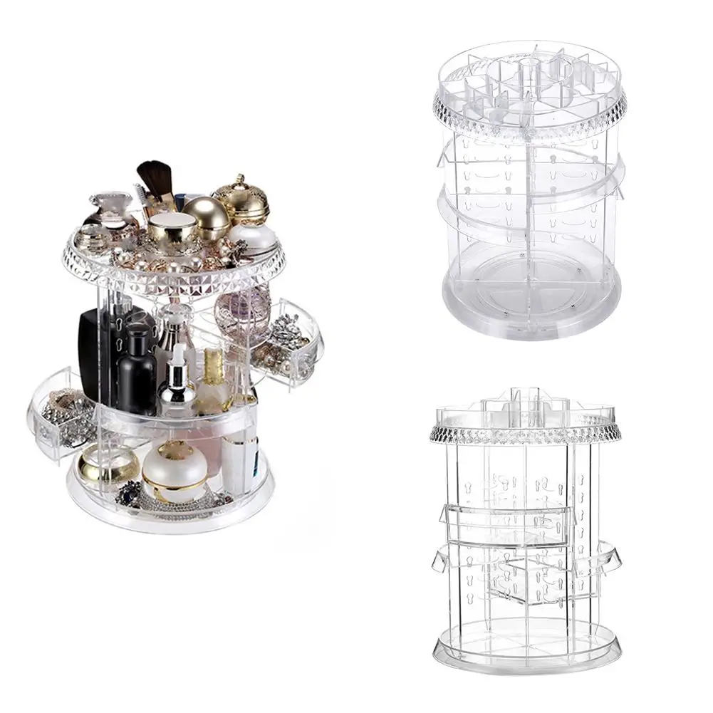 

White Shining Diamonds Makeup Tools 360 Rotated Detachable Cosmetics Jewelry Storage Race Case Sundries Organizer