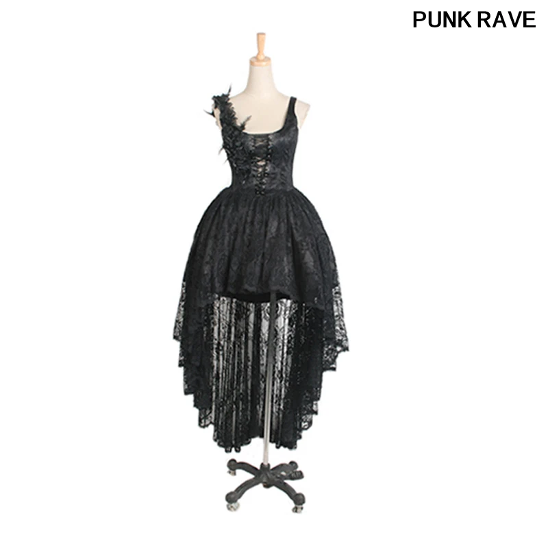 

Roses Feather Vintage Victorian Asymmetrical Sleeveless Dress Gothic Palace Flocking Bud Silk Dress Party PUNK RAVE Q-174