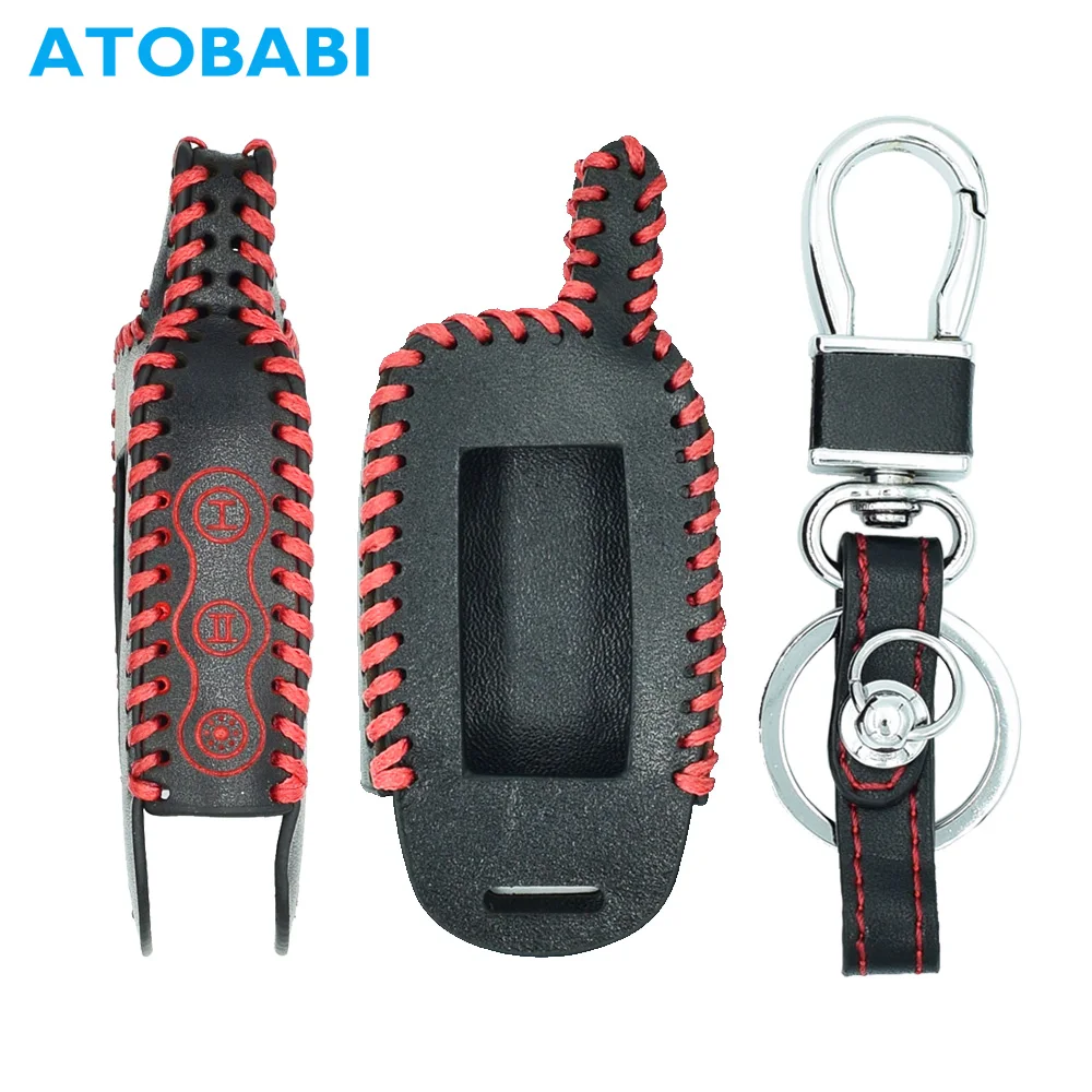 ATOBABI A9 Genuine Leather Key Case Remote Controller Keychain Holder Skin For Two Way Car Alarm StarLine A6 A8 LCD Cover |