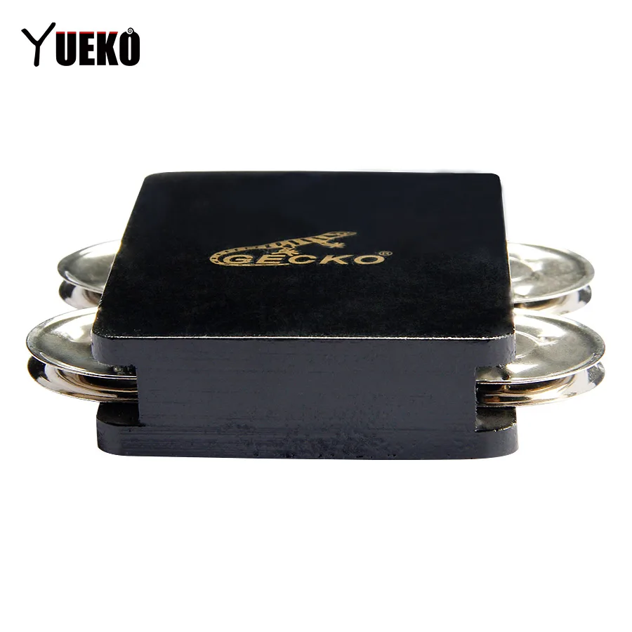 

GECKO Black Thailand Rubber Wood Timber Cajon 4 Bell Castanet Box Drum Companion Percussion Accessories