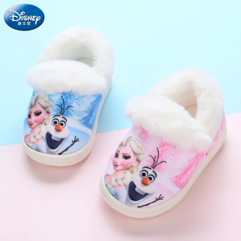 

2018 winter new Disney children's warm cartoon shoes frozen girls home non-slip soft bottom cotton slippers