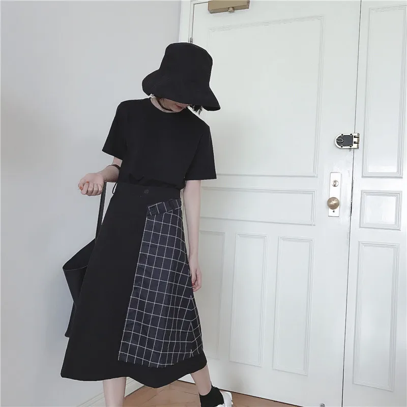 Woherb, винтажная клетчатая юбка, женские черные юбки с высокой талией, Готическая длинная юбка, Корейская уличная одежда, Jupe Femme Longue 20751