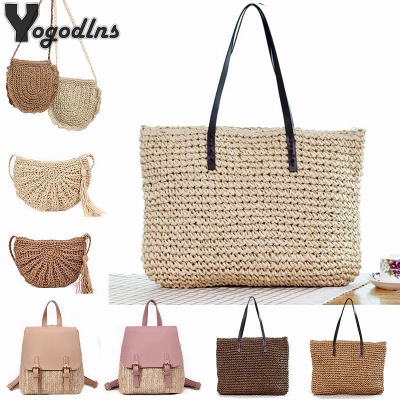 

2019 Straw Bags Women Summer Rattan Bag Handmade Woven Beach Tote Bags Crossbody Shoulder Bag Bohemia Girls Handbag Bali Travel