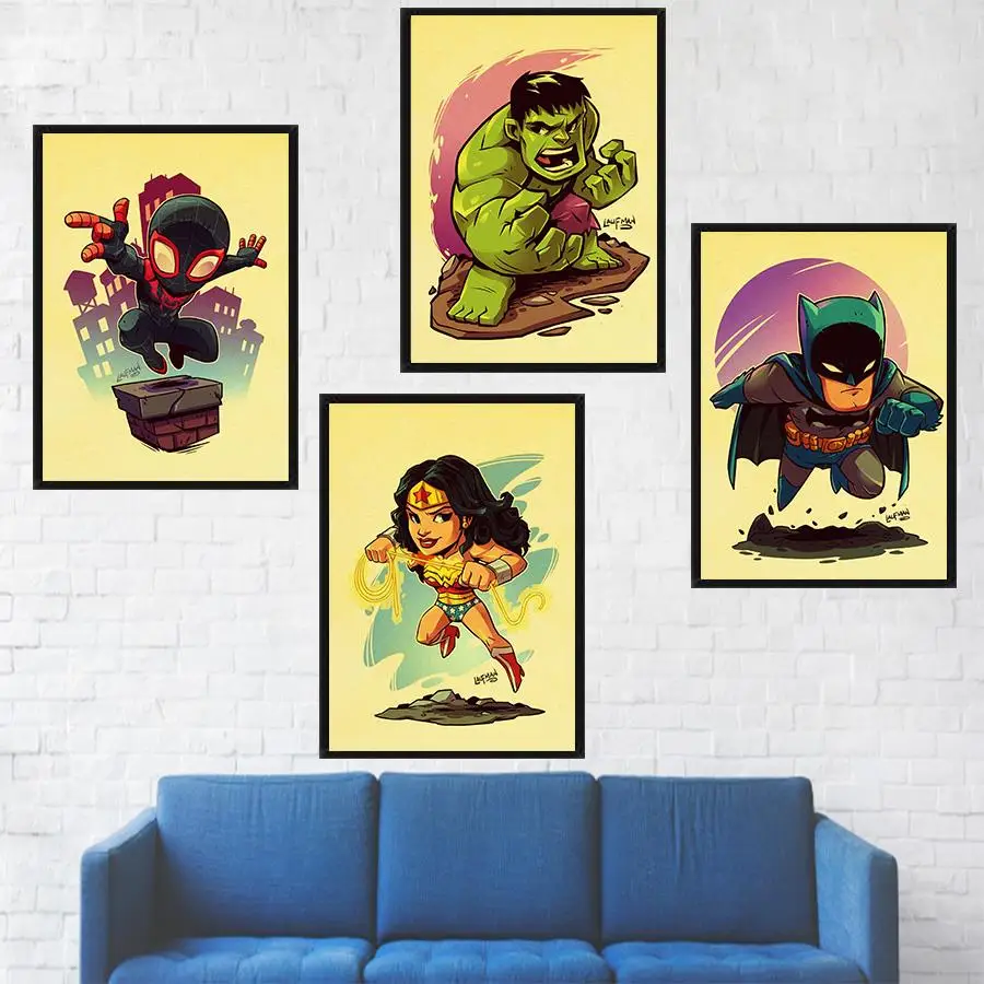 

The Avengers Hulk/Spiderman/Wonder Woman Cartoon Super Heroes Vintage Posters for Home Decor Kraft Paper Poster