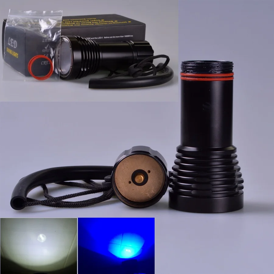 

D32VR Underwater Diving Video Flashlight 2*CREE LED Blue Lights Light Dive Lamp + 2x CREE XML U2 LED White Light scuba diving