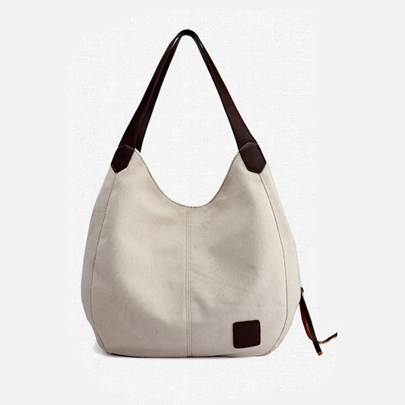 

Women's Canvas Handbags Female Hobos Single Shoulder Bags Vintage Solid Multi-pocket Ladies Totes