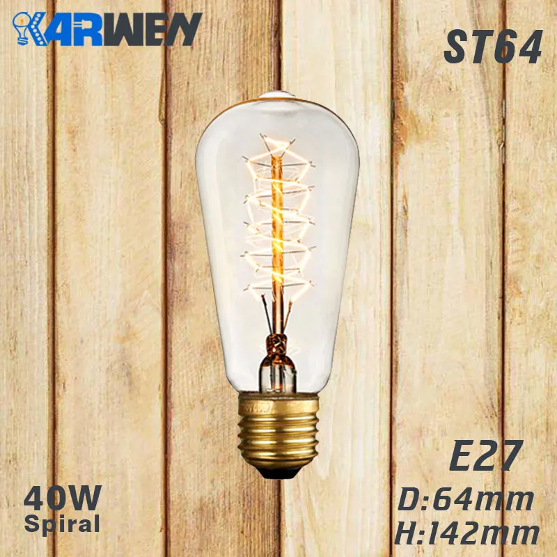 Эдисон лампы E27 лампа накаливания Ретро лампа 40W 220V ST64 A19 T45 T10 G80 G95 Античная Винтаж лампа Эдисона лампа накаливания светильник лампочка - Цвет: ST64 spirai