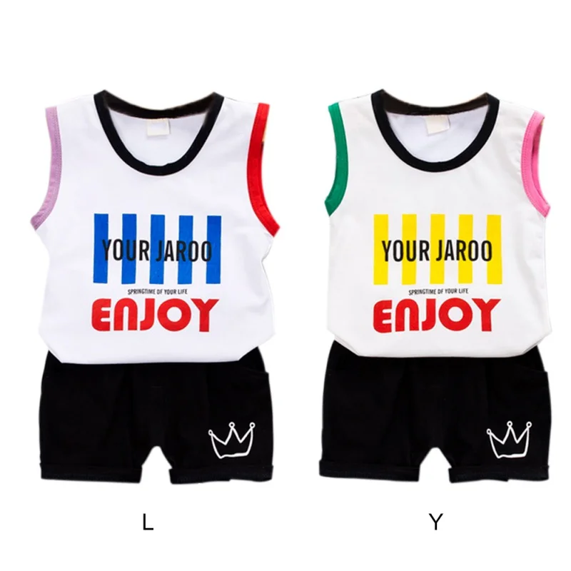 

2Pcs/Set Summer Baby Boys Casual Sleeveless Letter Print Vest T-shirt Tops+Shorts Costume Set