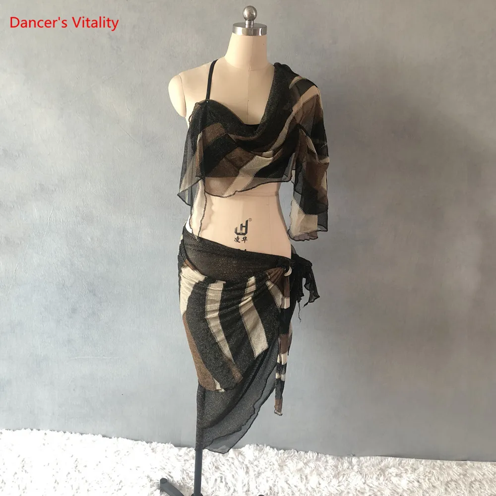 2019 New Design Brown stripe Top+Skirt 2pcs Women Dance Clothes Suit Spring Practice Suits | Тематическая одежда и
