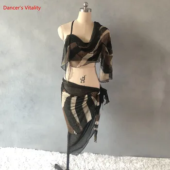 

2019 New Design Brown stripe Top+Skirt 2pcs Women Dance Clothes Suit Spring Practice Suits